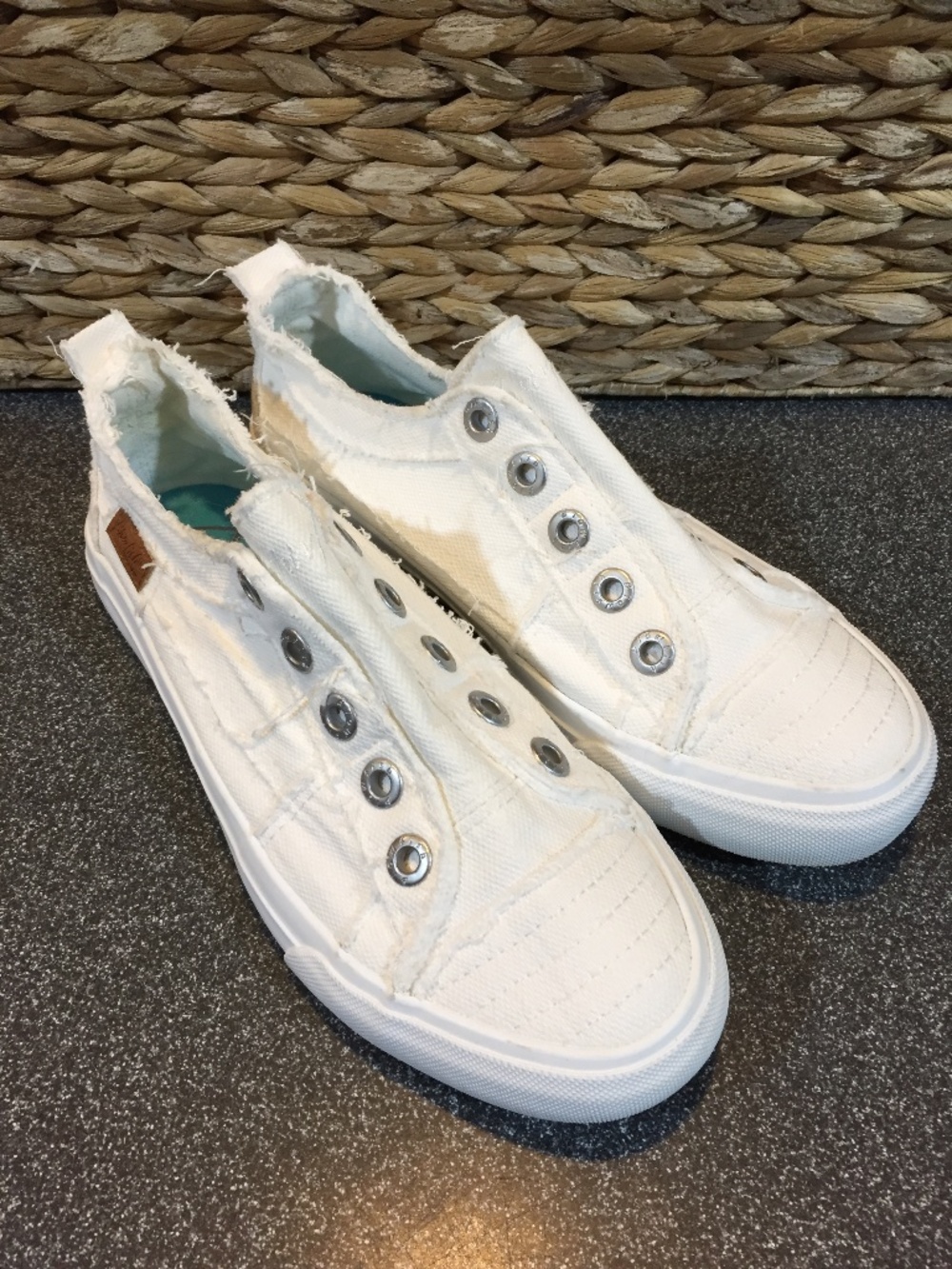 Blowfish Malibu Women’s White Slip-On Frayed Canvas Sneakers